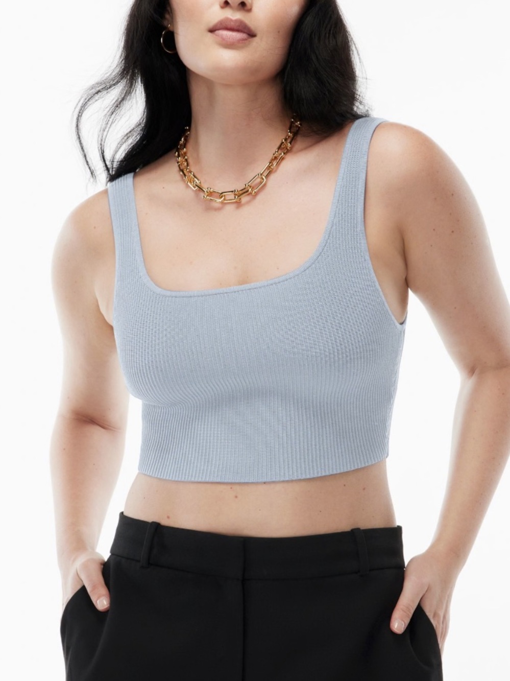 Aritzia Babaton Sculpt Knit Squareneck Cropped Tank Women’s Medium Blue